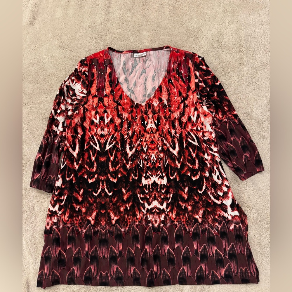 Avenue Red and Black Patterned Tunic